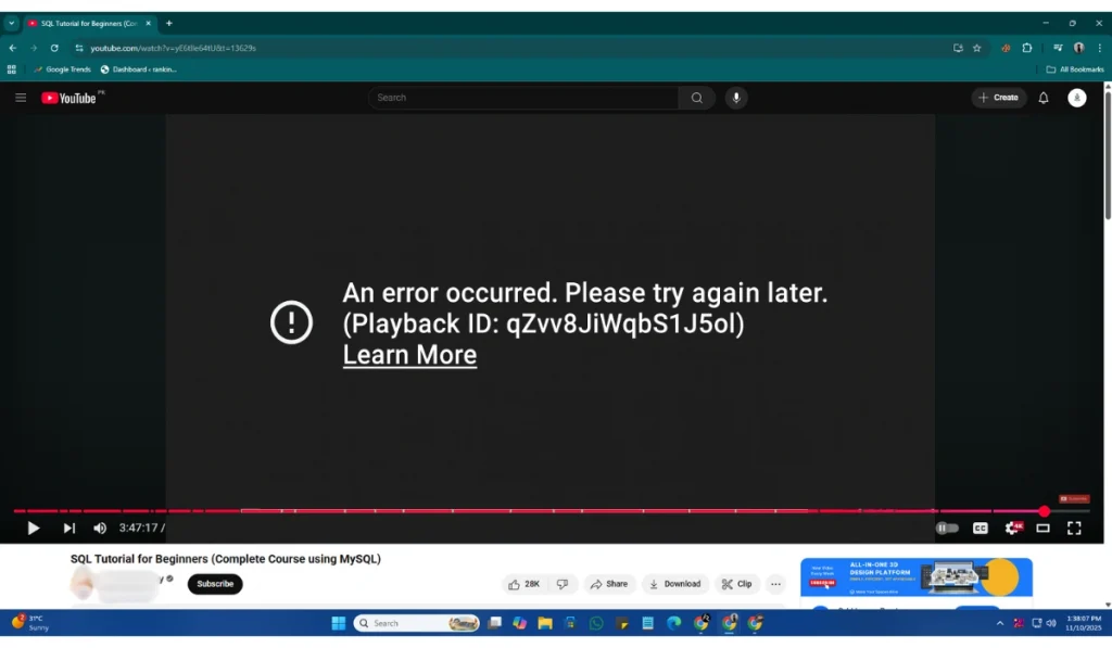 What is the “An Error Occurred Playback ID” Error on YouTube