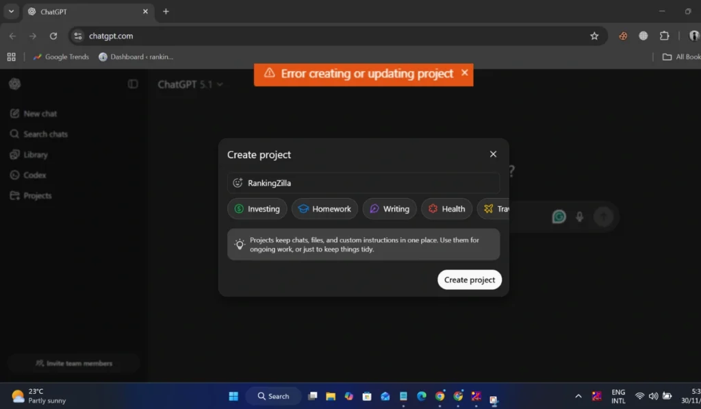What Is ChatGPT “Error Creating or Updating Project”
